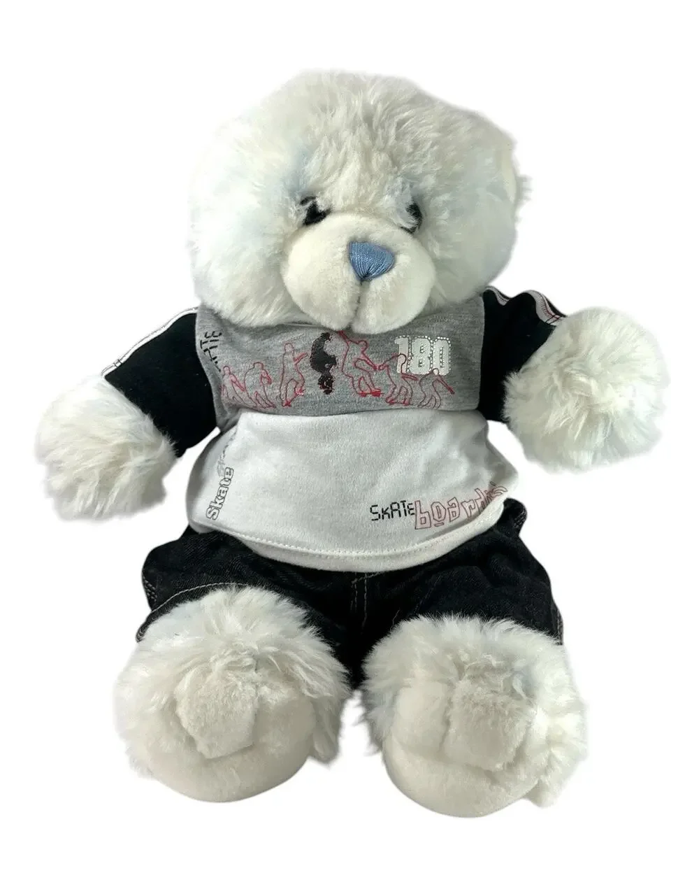 Build A Bear White Blue Teddy Bear Plush Skater Outfit Shirt Shorts Chain 15”